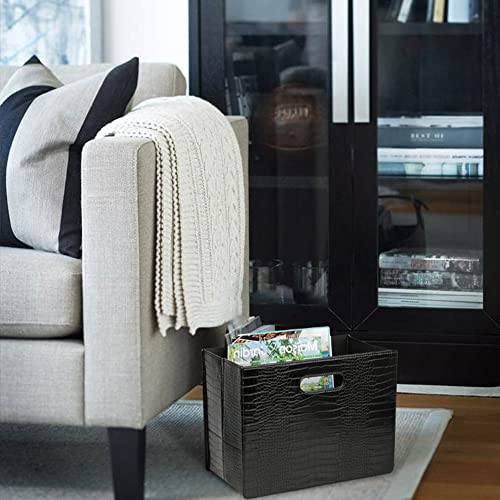 HofferRuffer Magazine Basket Holder, Foldable Magazine Rack, Document File Holder Organizer, File Folder, Newspaper Storage Bin Organizer for Home or Office (Black Croco) - color: Black Croco