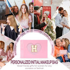2 PCS Initial Makeup Bags for Women: Cosmetic Bag for Travel Toiletry - Birthday Gifts for 11 12 13 14 15 16 17 18 Years Old Girl Graduation Teacher Gift- Teen Girl Gifts Trendy Stuff - Pink H - color: Pink, style: H
