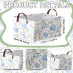 Boao 3 Pcs Blue Hydrangea Bow Storage Bin Flowers Collapsible Large Storage Baskets for Gifts Canvas Laundry Basket Foldable Box with Handle for Office Home Bedroom Clothes - style: Blue Hydrangea