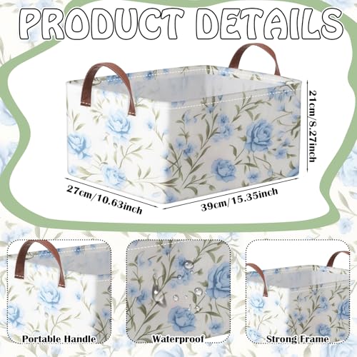 Boao 3 Pcs Blue Hydrangea Bow Storage Bin Flowers Collapsible Large Storage Baskets for Gifts Canvas Laundry Basket Foldable Box with Handle for Office Home Bedroom Clothes - style: Blue Hydrangea