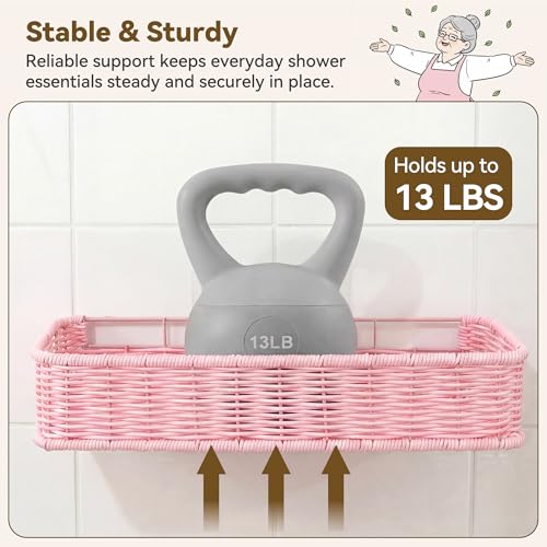 GRANNY SAYS 2 Pack Wicker Shower Caddy Hanging, Shower Shelf for Inside Showers, Adhesive Shelves for Bathroom Organizers and Storage, Bathroom Shelves Wall Mounted with 4 Hooks for Home Decor, Pink - color: Pink, size: Rectangular