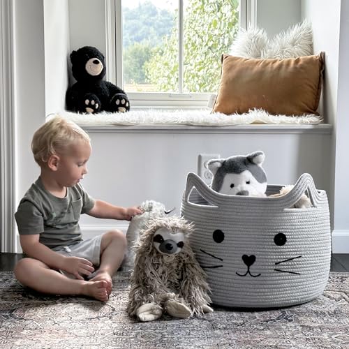 Large Woven Cotton Rope Storage Basket, Baby Laundry Basket Organizer for Towels, Blanket, Toys, Clothes, Gifts | Pet Gift Baskets for Cat, Dog - 15.7" L×11.8" H, Gray - color: Gray, size: 15.7"W x 11.8"H