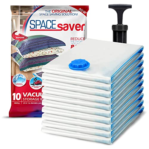 10 Pack Small Vacuum Storage Bags for Comforters, Blankets & Clothes – Vacuum Sealed Compression Bags with Hand Pump – Space Saver Storage Bags for Bedding, Moving, Travel & Organization - size: 10 Small Bags
