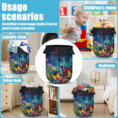 Spring Flower Butterfly Laundry Basket, Laundry Hamper Collapsible Oxford Cloth with Handle Clothes Toy Storage Bin for Bathroom Laundry Room Bedroom 15.7 X 20 Inch - color: Spring Flower Butterfly