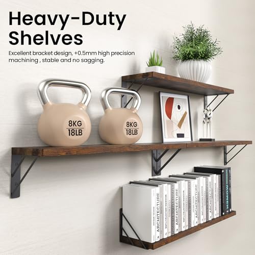 BAYKA Wall Shelves for Bedroom Decor, Floating Shelves for Wall, Display Mounted Rustic Wood Shelf for Books,Plants,Corner Shelves for Bathroom,Kitchen,Living Room(Rustic Brown，23in，Set of 4) - color: C. Rustic Brown Board & Black Brackets, size: 23-inch