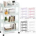 TOOLF 4-Tier Rolling Cart, Metal Utility Cart with 3 Hooks, Easy Assemble Mobile Storage Trolley On Wheels, Metal Shelving Units Kitchen Bathroom Laundry Room - color: Green, size: 4-Tier