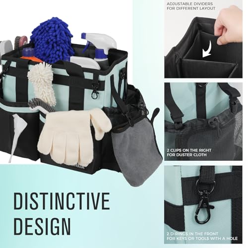 SCAVATA Compact Wearable Cleaning Caddy, Small Cleaning Supplies Organizer with Handle & Shoulder Straps for Housekeepers, Under Sink & Car Cleaning Tool Organizers Bag, Baby Blue - color: BabyBlue