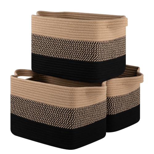 OIASKET Storage Basket for Organizing, Woven Baskets for Storage, Rectangle Decorative Baskets for Shleves, Closet, Toys, Books, Nursery Organizer Bins - Pack of 3 (Black & Brown, 13"x9.85"x8.7") - color: Black & Brown, size: 13"x9.85"x8.7"