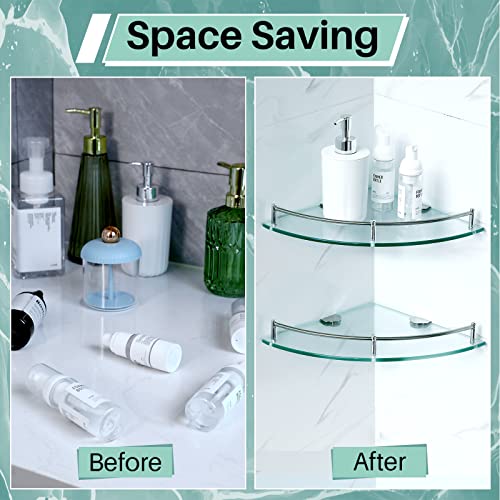 Crowye 2 Pcs Corner Shower Shelf 2-tier Glass Corner Shelf Stainless Steel Wall Mounted Bathroom Organizer for Storing Shower Gel Shampoo Brush, 9.25 Inches (Silver) - color: Silver