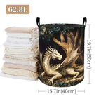 Fantasy Dragon Laundry Basket, Forest Design Foldable Oxford Cloth, Waterproof Dirty Clothes Hamper with Handles, Clothing Storage Bucket Toy Organizer for Bathroom Bedroom Dorm, 19.7"x15.7" - style: Dragon 01