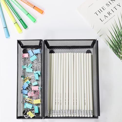 Mesh Tray Silverware Drawer Organizer, Utensil Cutlery Tray Office Supplies with Interlocking Arm Drawer Dividers Organizer for Flatware, Knives,Home,Office, School,Bedroom 9X6＂Black - size: 3 Pack 9"x6" Black Metal