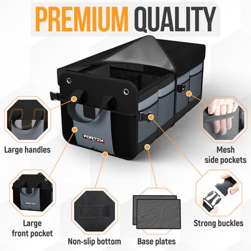FORTEM Trunk Organizer For SUV Car Organizer and Storage, Multi-Compartment Storage Bag Car Accessories for Women Men, Perfect Christmas Gifts, 1680D Oxford, Non Slip Bottom, Straps, Soft Cover (50L) - color: Grey, size: Standard (50L)