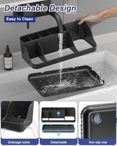 Bathroom Counter Organizer and Storage, 7 Slots Detachable Toothbrush Holders for Bathrooms, Anti-Slip Electric Toothbrush and Toothpaste Holder Countertop Vanity Organizer Accessories for Adults Kids - color: Black