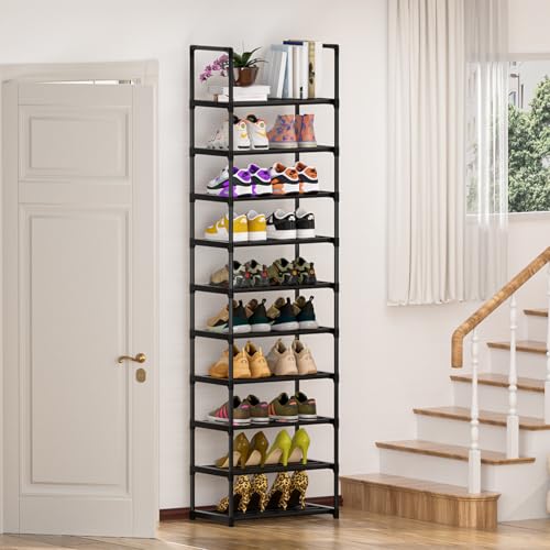 OYREL Shoe Rack, Sturdy Metal Shoe Rack Organizer,Narrow Shoe Racks for Closets,Shoes Rack,Shoe Stand,Shoe Shelf - color: Black, size: 17.1"W x 11.8"D x 78.7"H in 10 tier