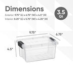 Superio Clear Plastic Storage Bin with Lid, 3.5 Qt, Non-Toxic, BPA Free, Odor Free, Organizer Storage Box, Stackable Plastic Tote for Home, Garage, School, and Office, X-Small - size: 9.75" x 6.6" x 4.75"