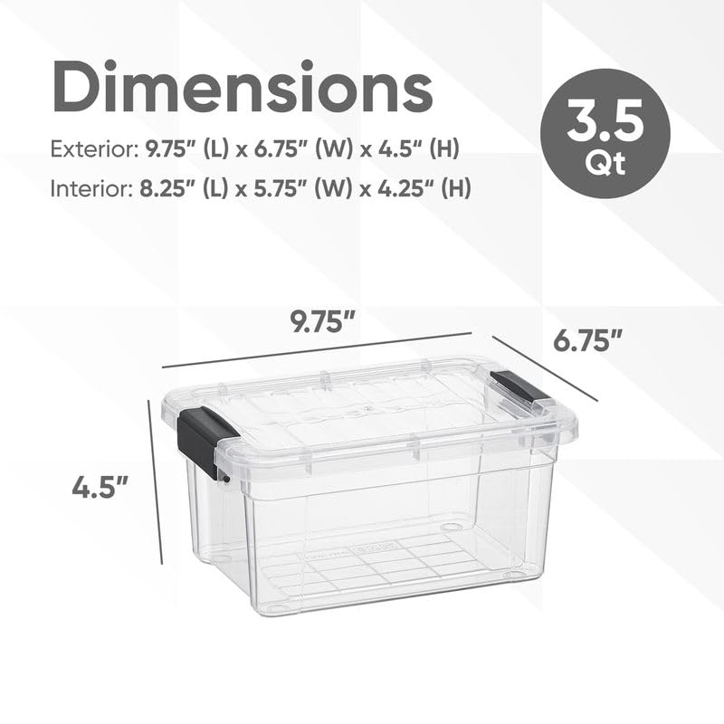 Superio Clear Plastic Storage Bin with Lid, 3.5 Qt, Non-Toxic, BPA Free, Odor Free, Organizer Storage Box, Stackable Plastic Tote for Home, Garage, School, and Office, X-Small - size: 9.75" x 6.6" x 4.75"