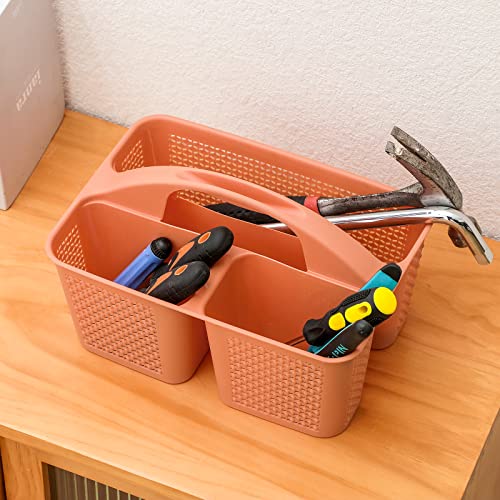 UUJOLY Plastic Portable Shower Caddy Bucket, Cleaning Shower Basket with Handle Compartments Storage Organizer for Bathroom Kitchen College Dorm Sink, Orange - color: Orange