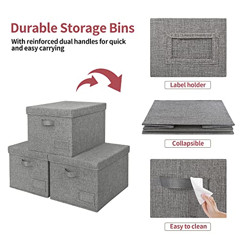 GRANNY SAYS Storage Bins with Lids, Linen Closet Organizers and Storage Baskets for Shelves, Storage Containers for Closet Organization, Large Bins for Storage, Dark Gray, 3-Pack - color: Dark Gray, size: Large
