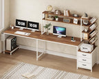 YOMILUVE L Shaped Desk with Hutch, Reversible Computer Desk with Drawers and Bookshelf, Home Office Desks with Storage Shelves for Bedroom Home Office, Brown and White - color: Brown and White