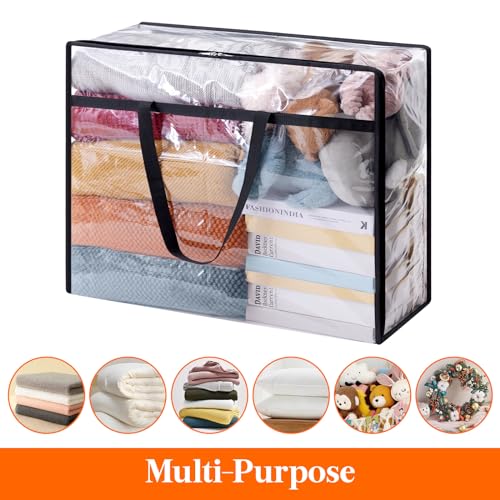 Lifewit 3 Pack Clear Clothes Storage Bags, 95L Plastic Blanket Storage Bag, Vinyl Foldable Moving Bags with Zipper, Closet Organizers and Storage Containers for Bedding, Duvet, Comforter - size: 95L