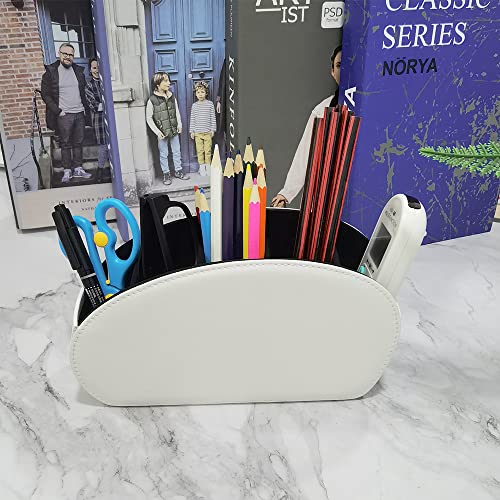 Remote Control Holder Organizer Desk Leather Cases Control Storage TV Remote Control Organizer with 5 Spacious Compartments (White with Metal Bottom) - color: White with Metal Bottom