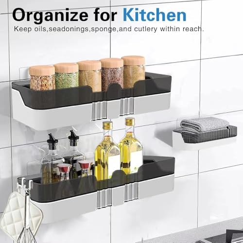 2-Pack Shower Caddy, Separable Shower Organizer with Soap Dish and Hooks, No Drilling Double Layer Shower Shelf, Used for Bathroom and Kitchen (Black) - size: Shower Caddy + Soap Dish