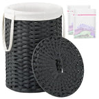 SETVSON Laundry Hamper with Lid Laundry Basket with Lid 19.0 Gal (72 L) Round Wicker Laundry Basket Handwoven Rattan Basket with Lid Removable Bag 2 Mesh Bags Handles for Living Room Bathroom Black - color: Black, size: 72L