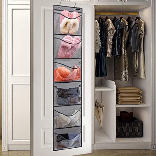 Extra Large Pockets Shoe Organizer for Closet Over The Narrow Door Hanging Shoe Holder Storage (6 Large Pockets-Grey) - color: 6 Large Pockets-Grey