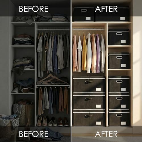 PRANDOM Storage Boxes with Lids [3-Pack] Fabric Collapsible Storage Bins Organizer Containers Baskets Cube with Cover for Home Bedroom Closet Office Nursery Black（23.4X15.9X11.5 - color: Black, size: XL(3-Pack)