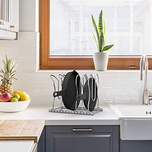 CAXXA Heavy Duty Pan Rack, Pot Lid Rack, Kitchen Cabinet Pantry Cookware Organizer Rack Holder with 5 Adjustable Dividers, Chrome (Pack of 2) - size: 12.8 x 10.4 x 8.9 INCH (Pack of 2)
