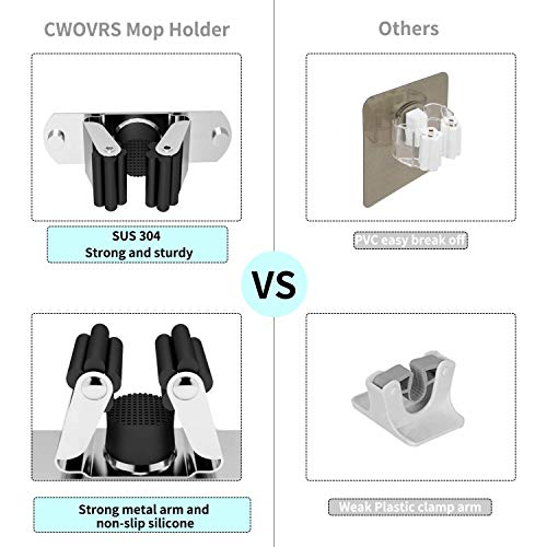 CWOVRS Broom Holder Wall Mount, 4 Pack Mop Holder Stainless Steel Mop and Broom Holder Heavy Duty Broom Hanger Wall Mount for Kitchen Garden Garage etc.