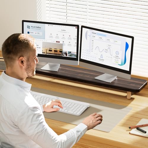 Dual Monitor Stand Riser, 39 Inch Extra Long Wooden Desktop Monitor Riser with Storage for 2 Monitors Ultra Strong Desk Shelf Organizer Riser Ergonomic for 2 Screens/Laptop/PC/TV/Printer (Dark Walnut, 39inches) - color: Dark Walnut