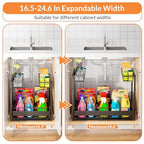 Expandable Under Sink Organizer with 5-Level Height Adjustment,2 Tier Under Sink Organizer Pull-Out Under Sink Drawers Cabinet Organizer for Kitchen & Bathroom Storage,Black,Large - size: large