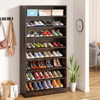 Tribesigns Tall Shoe Cabinet, 9 Tiers 40-45 Pairs Heavy Duty Wood Freestanding Shoe Storage Cabinet, 70.8'' Tall Shoe Cabinet with Open Storage for Entryway (1, Rustic Brown) - color: Rustic Brown