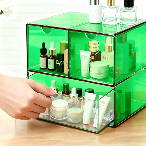 Gelite Desk Organizer with 3 Storage Drawers for Makeup Office Acrylic Desktop Drawer Organizer for Vanity Office Organization and Storage Box, Emerald Green - color: Emerald Green