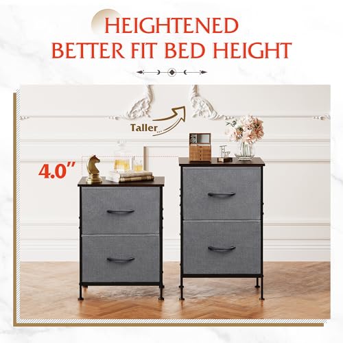 WLIVE Night Stand Set 2, Dresser and Nightstand Sets, Nightstands for Bedroom with 2 Fabric Drawer, End Tables Bedroom Furniture Set, Closet, College Dorm, Dark Grey - color: Dark Grey (Set of 2), size: 11.8"D x 15.7"W x 24.9"H