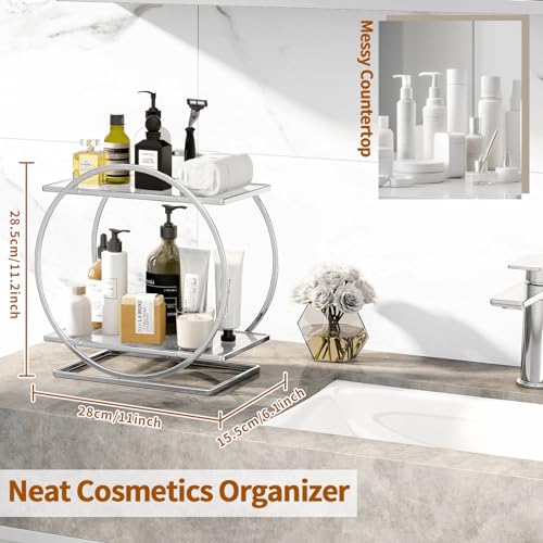 Perfume Organizer for Bedroom Dresser- Sliver Makeup Organizers for Vanity, 2 Tier Bathroom Countertop Organizer Perfume Tray Skincare Storage Cosmetic Display Rack, Make Up Counter Shelf - color: Silver, Circular