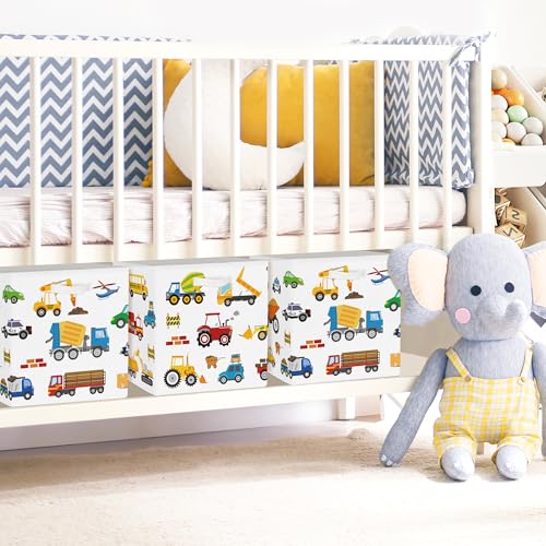 Clastyle Cars Storage Cube Organizer Set Handle Closet Clothes Cube with Metal Frame Foldable Parents Organizer Storage Basket for Book Toy,Cartoon Truck,11.8x11.8x11.8 in - color: Cartoon Truck, size: 11.8x11.8x11.8 in