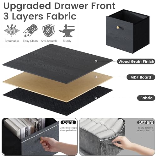 Large Cube Storage Organizer Unit, 20 Open Shelves Bookcase with 3 Drawers, Black Wood Grain Shelf for Living Room, Entryway, Black Bookshelf, Book Case, Freestanding Display Rack for Office - color: Black, size: 20 Cube