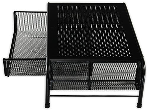 Simple Houseware Metal Desk Monitor Stand Riser with Organizer Drawer, Black, 2 Packs
