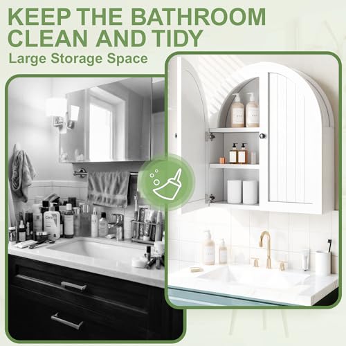 DreamDashio Arched Bathroom Cabinet Wall Mounted with Doors, Adjustable Shelves, Medicine Cabinet Over The Toilet, Wall Cabinet, Storage Cabinet for Bathroom, Laundry Room, Kitchen, White - size: 27.6"H x 23.6"W x 5.9"D
