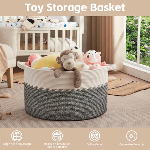 OIAHOMY 125L Extra Large Blanket Basket, 25" x 16", Jumbo Laundry Hamper, Cotton Rope Basket with Handles,Baby Toy Storage Bins,Black - color: Black, size: 25" x 25" x 16"