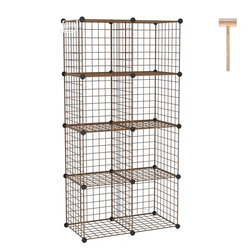 C&AHOME Wire Cube Storage, 8 - Cube Organizer Metal C Grids, Modular Shelves Units, Closet Organizer, Ideal for Home, Office, Living Room, 24.8" L x 12.4" W x 48.4" H, Brown UWCS3008R - color: Brown, size: 8 Cube