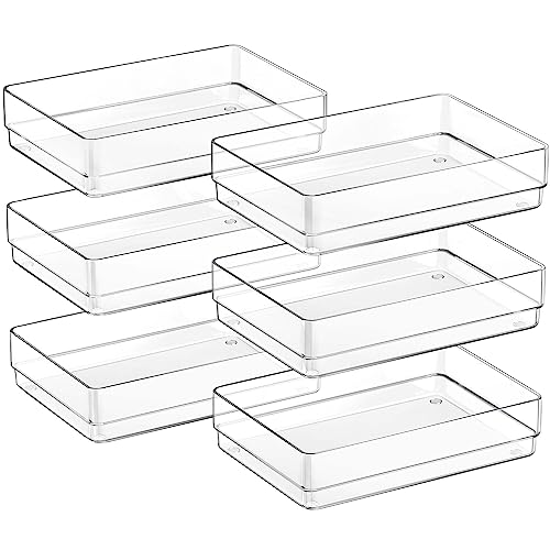SMARTAKE 6 PCS Clear Plastic Drawer Organizers Set, Large Size Non-Slip Desk Drawer Organizer, Versatile Bathroom and Vanity Drawer Organizer Trays for Makeup, Bedroom, Office, Kitchen Utensils - style: 6 Pcs 9" x 6" x 2"
