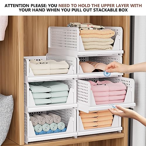4 Pack Folding Closet Organizers Storage Box, Stackable Storage Bins, Plastic Drawer Basket Closet Storage for Wardrobe Cupboard Kitchen Bathroom Office White-4L - size: 4 PACK-L