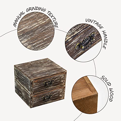 OKSQW Office Desk Organizer Drawers Dark Brown Vintage 2pcs/set Small Wood Desktop Storage Box Farmhouse Kitchen Countertop Organizer Makeup Storage Box for Workspace Home Toiletries Supplies Vanity - color: Dark Brown Style C 2pcs Set
