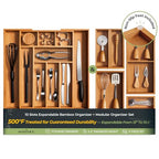 keechee 6-Piece Bamboo Drawer Organizer Set, 2.2" Deep Multi-Use Organizers for Utensils, Silverware, Cutlery, Desk, Bathroom, Junk Drawer & Makeup, Non-Slip Feet Included. - size: Bundle: 10 Slots (Expandable) + 5 Pc Set