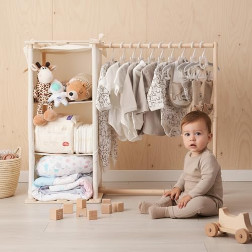 GiftAmaz 3-in-1 Wooden Baby Shower Crate Closet, Large Baby Basket for Nursery, Personalized Baby Gifts Basket, Baby Clothes Rack for Baby Shower, Newborn Boy Girl Welcome Gift for New Mom Parents
