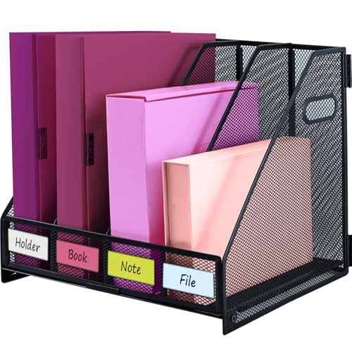 Desk Organizers, Metal Magazine File Holder with 4 Vertical Compartments Rack Binder File Organizer for Office Supplies, Home Workspace - Black - color: Black, size: 4 Compartments