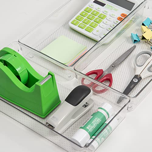 ihomecooker 3 Pack Clear Plastic Drawer Organizer Tray Cutlery Utensil Makeups Drawer Silverware Organizers 12" X 6"… (6P(6X6+6X9+6X15)) - size: 6 Pack Mixed Sizes Clear Plastic